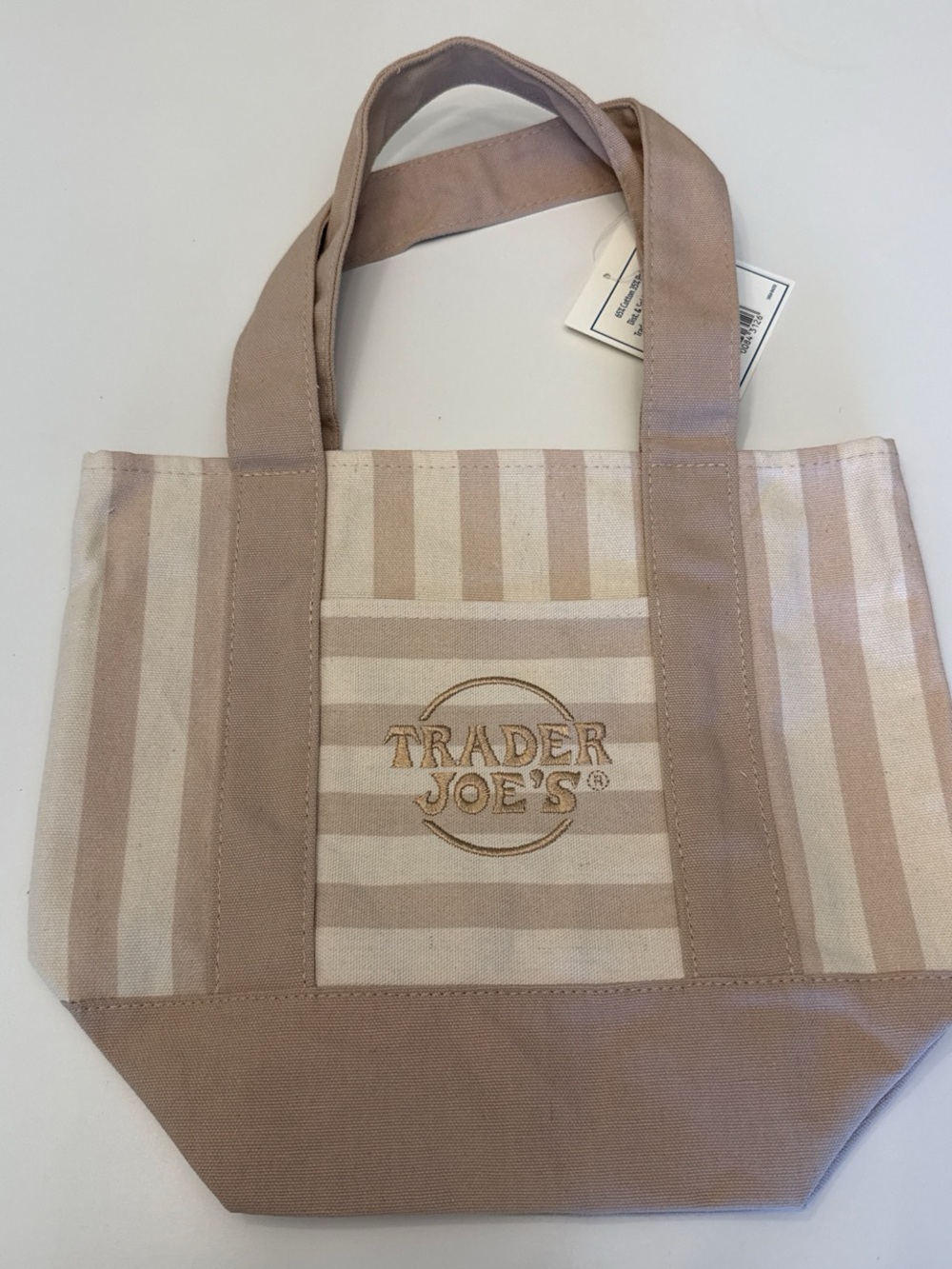 Trader Joe's Striped Mini Canvas Tote Bag - Blue, Pink, Green, Tan Set of 4 - Picture 4 of 5
